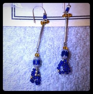 Handmade Solid Silver and trade beaded earrings